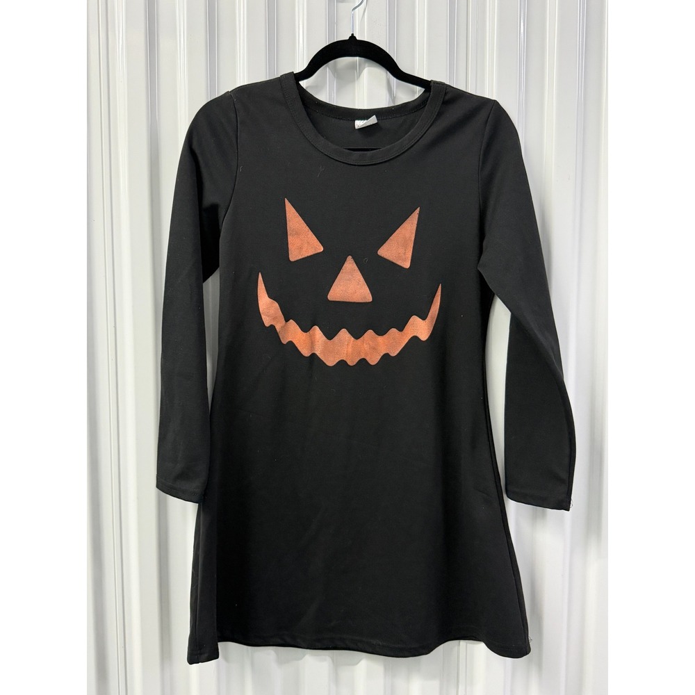 Spirit Pumpkin Face Dress Kids Large Black Excellent Long Sleeve Jack-O-Lantern
